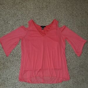 Adele & May Cold Shoulder Tank Top w/ Flowy Overlay Blouse Top